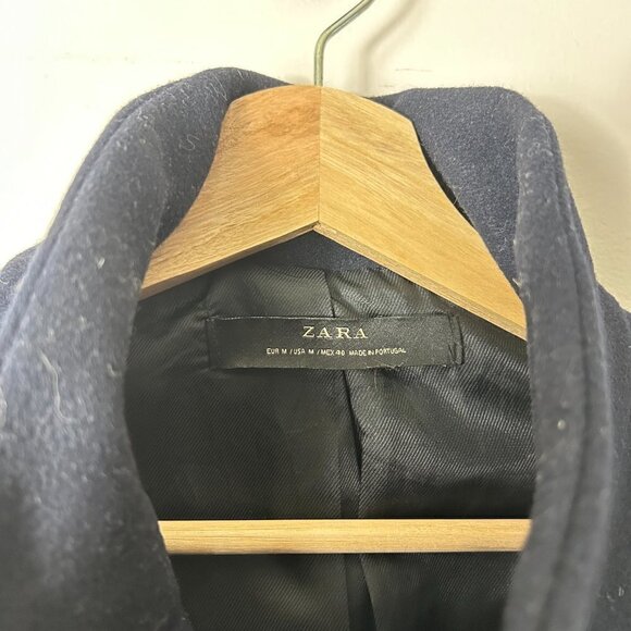 ZARA Navy Hidden Buttons Wool Blend Pea Coat Size M - Picture 7 of 7